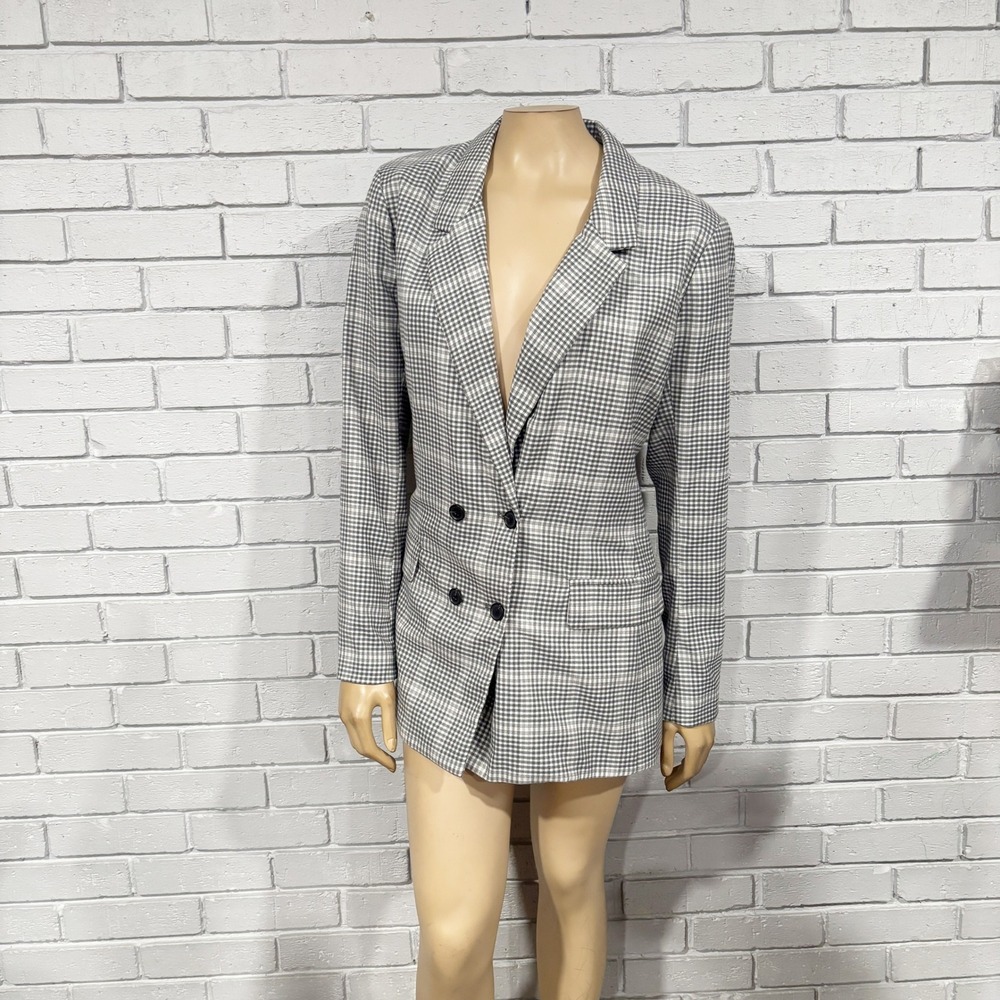 Abercrombie & Fitch Black and White Glen Plaid Double-Breasted Blazer